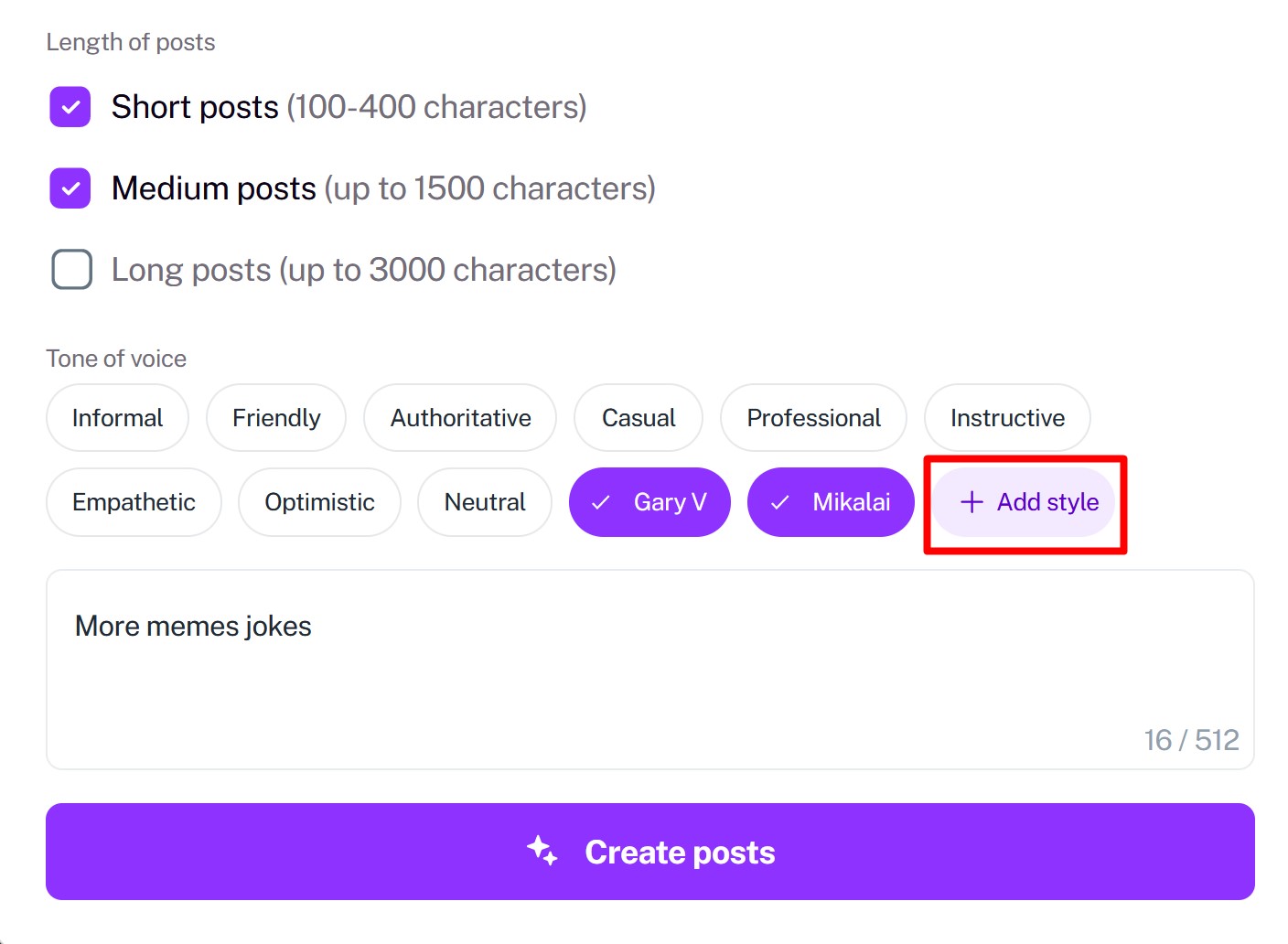 custom writing style in AI marketer