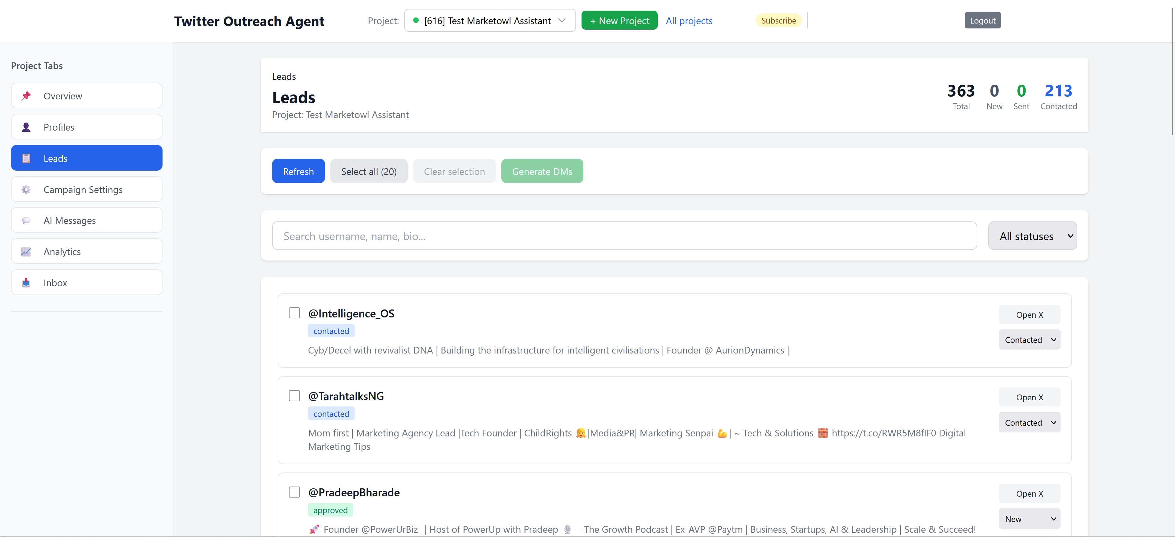 twitter outreach app